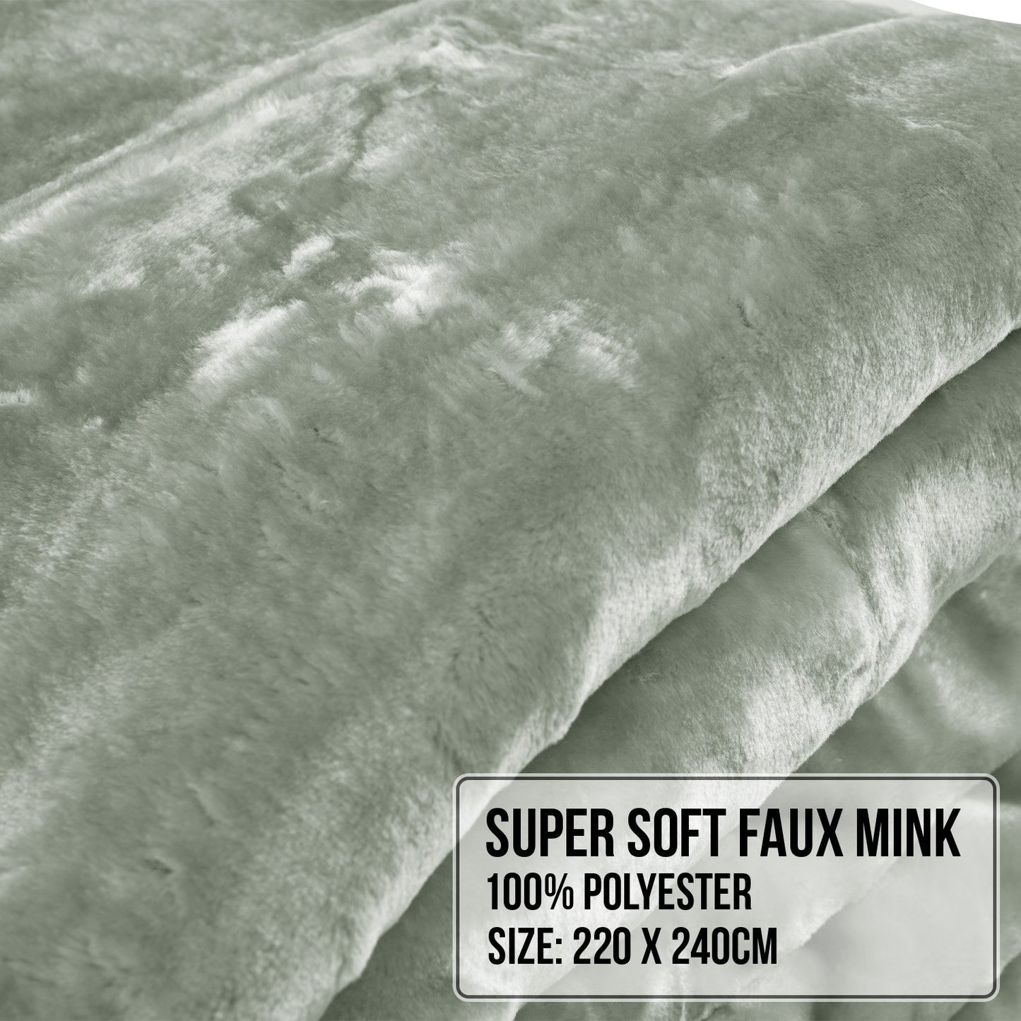 Laura Hill 600-GSM Mink Blanket Queen Size Double-Sided Soft Plush Bed Faux Throw Rug 220 X 240cm Sage V240-MINK-SG