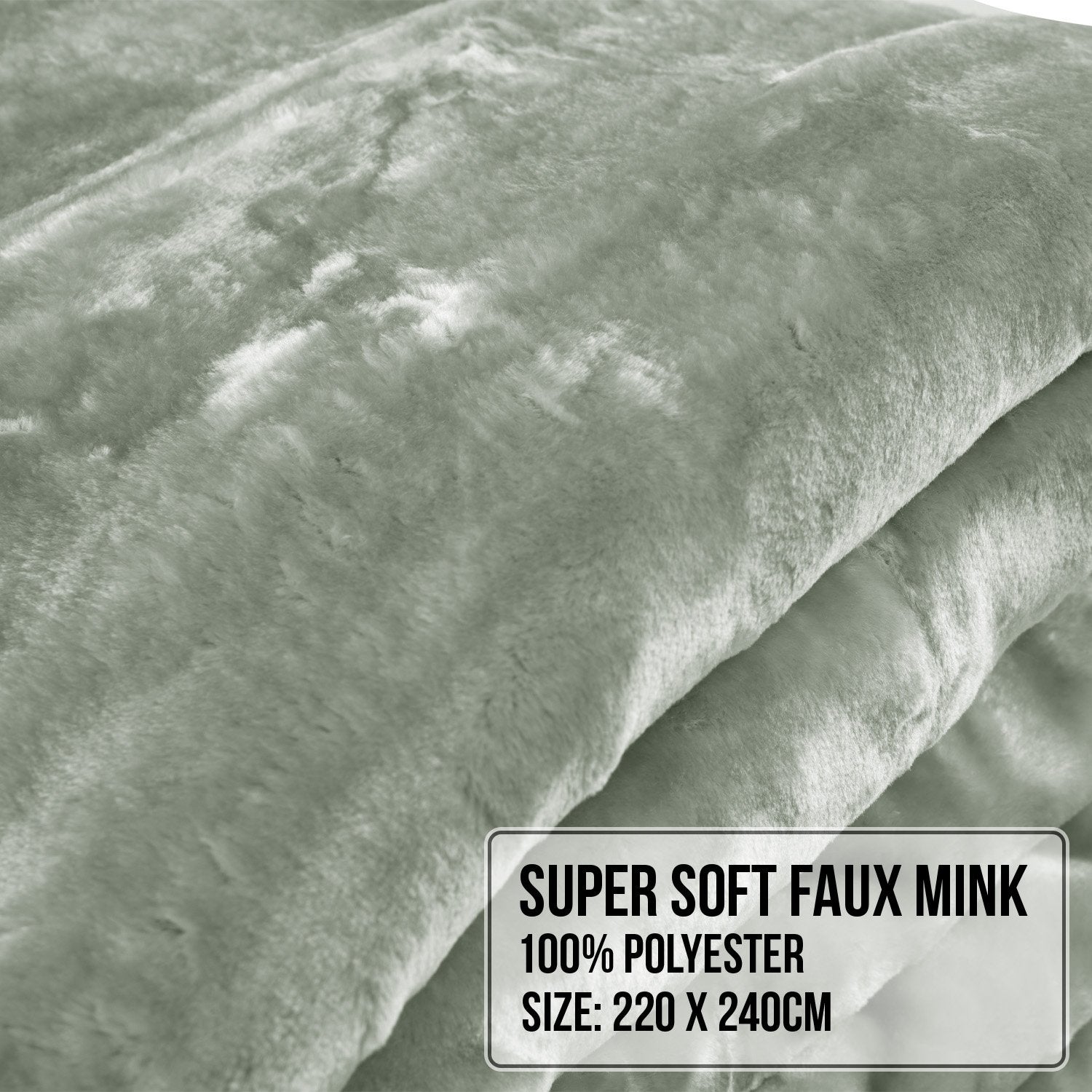 Laura Hill 600-GSM Mink Blanket Queen Size Double-Sided Soft Plush Bed Faux Throw Rug 220 X 240cm Sage V240-MINK-SG