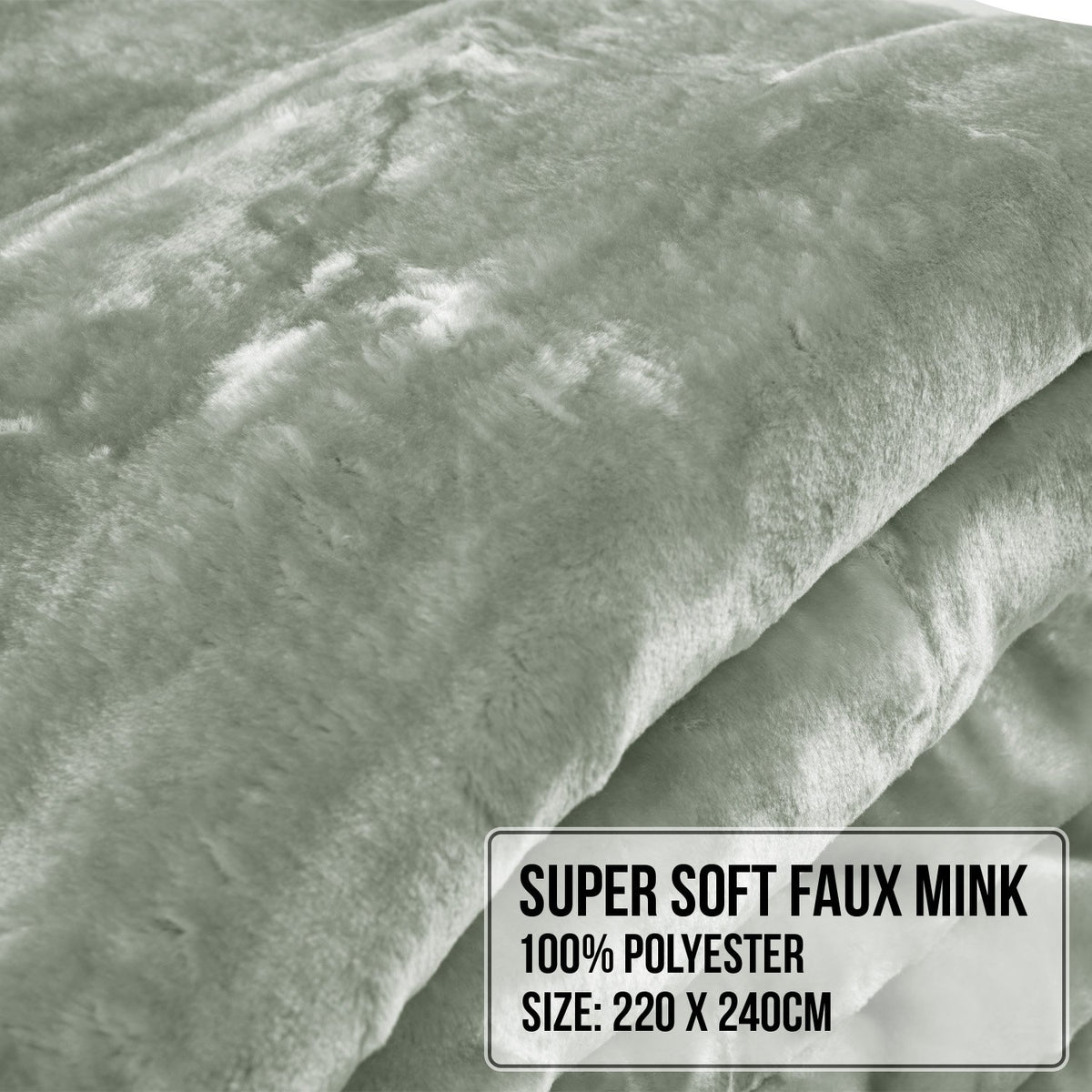 Laura Hill 600-GSM Mink Blanket Queen Size Double-Sided Soft Plush Bed Faux Throw Rug 220 X 240cm Sage V240-MINK-SG