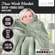 Laura Hill 600-GSM Mink Blanket Queen Size Double-Sided Soft Plush Bed Faux Throw Rug 220 X 240cm Sage V240-MINK-SG