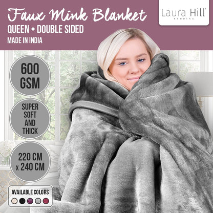 Laura Hill Mink Blanket Double Sided Queen Size Soft Plush Bed Faux Throw Rug 220 X 240cm V240-MINK-SL