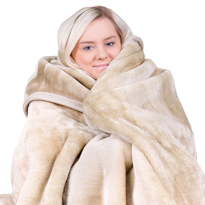 Laura Hill 800-gsm Faux Mink Throw Rug Blanket Queen Size Double-sided Large 220 X 240cm Heavy - Cream V240-MNKHV-BE