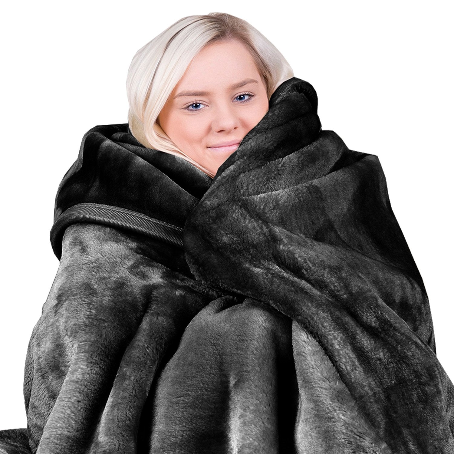 Laura Hill 800-gsm Faux Mink Throw Rug Blanket Queen Size Double-sided Large Super Luxurious Soft Heavy - V240-MNKHV-BK