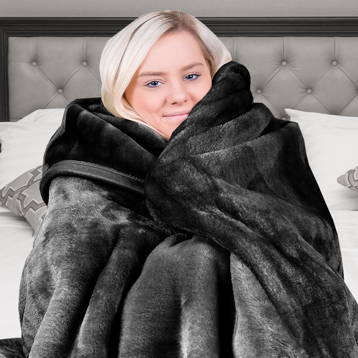 Laura Hill 800-gsm Faux Mink Throw Rug Blanket Queen Size Double-sided Large Super Luxurious Soft Heavy - V240-MNKHV-BK