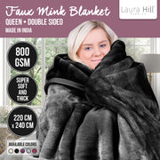 Laura Hill 800-gsm Faux Mink Throw Rug Blanket Queen Size Double-sided Large Super Luxurious Soft Heavy - V240-MNKHV-BK