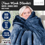 Laura Hill 800-gsm Faux Mink Throw Rug Blanket Queen Size Double-sided Large 220 X 240cm Heavy - Blue V240-MNKHV-NY