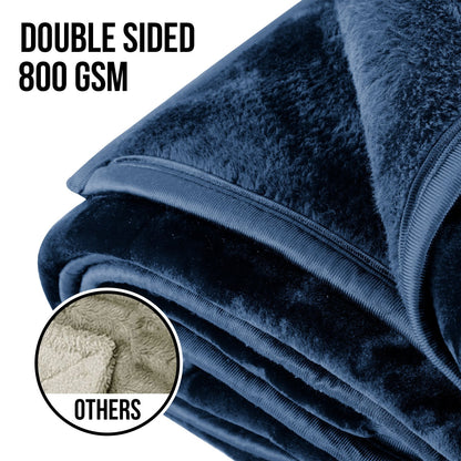 Laura Hill 800-gsm Faux Mink Throw Rug Blanket Queen Size Double-sided Large 220 X 240cm Heavy - Blue V240-MNKHV-NY