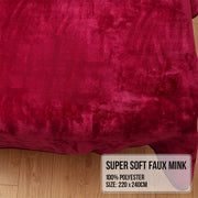 Laura Hill Double-sided Large 220 X 240cm Faux Mink Throw Rug Blanket 800-gsm Heavy - Red V240-MNKHV-RD