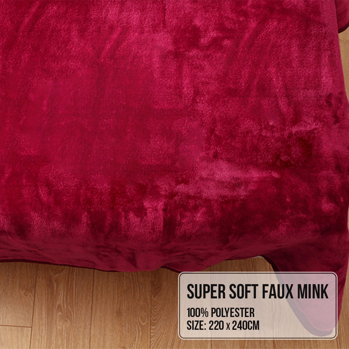 Laura Hill Double-sided Large 220 X 240cm Faux Mink Throw Rug Blanket 800-gsm Heavy - Red V240-MNKHV-RD