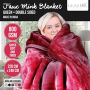 Laura Hill Double-sided Large 220 X 240cm Faux Mink Throw Rug Blanket 800-gsm Heavy - Red V240-MNKHV-RD