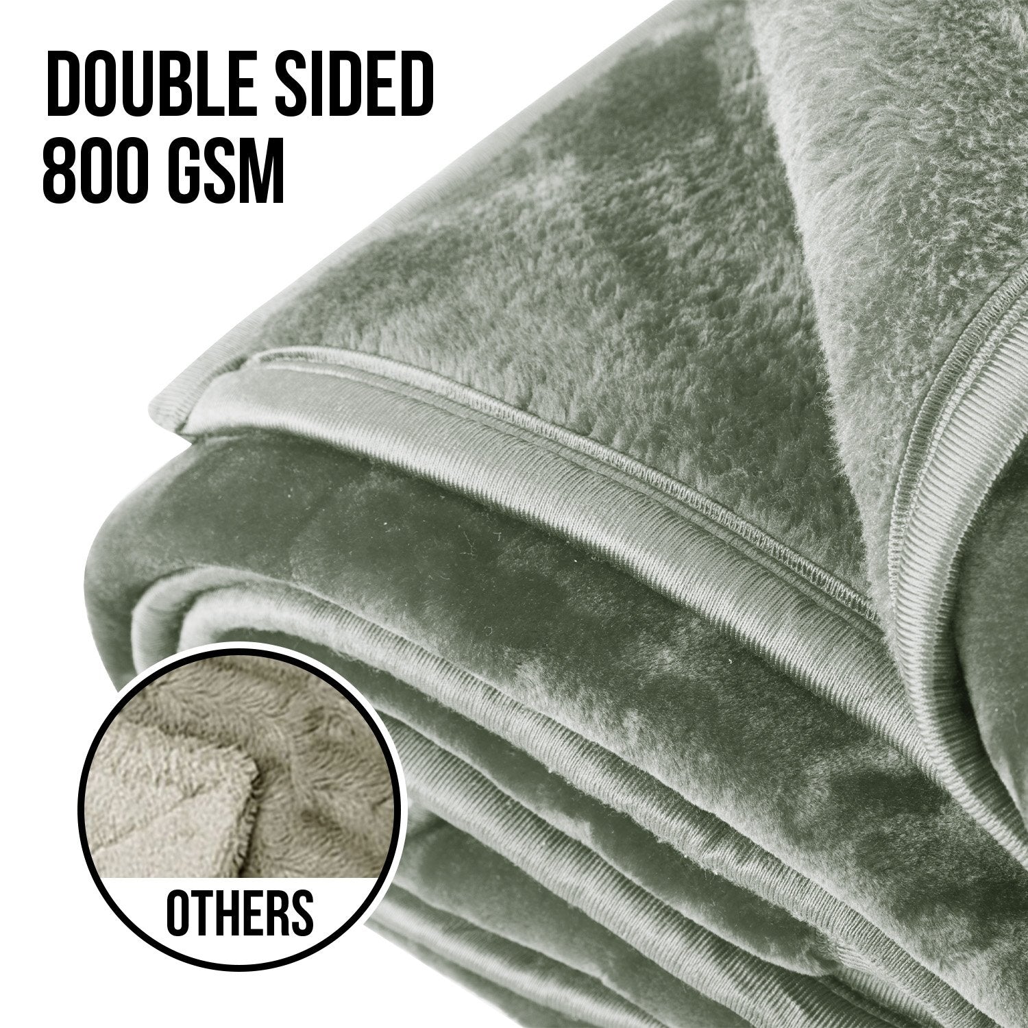 Laura Hill 800-GSM Mink Blanket Queen Size Double-Sided Soft Plush Bed Faux Throw Rug 220 X 240cm Heavy Sage V240-MNKHV-SG