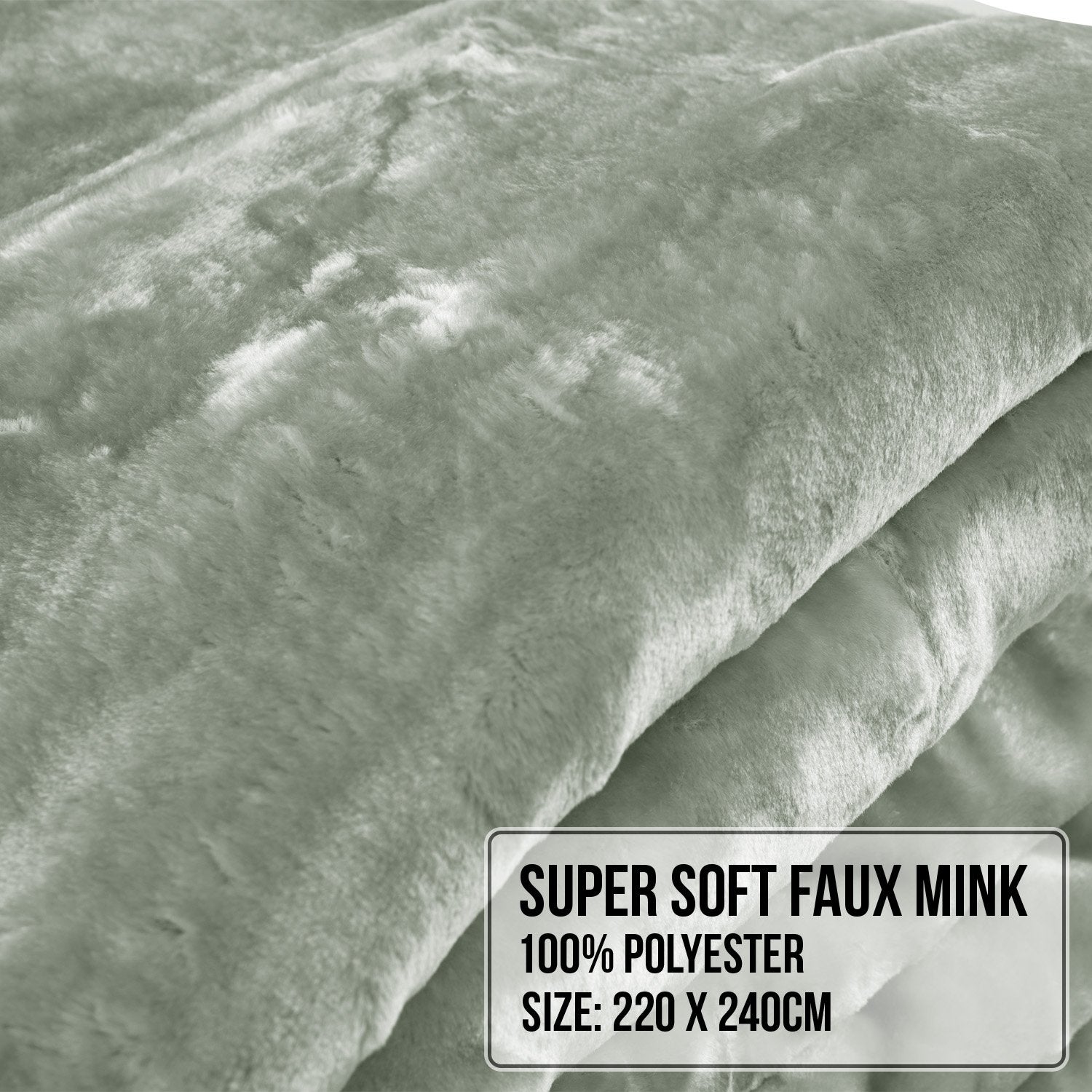 Laura Hill 800-GSM Mink Blanket Queen Size Double-Sided Soft Plush Bed Faux Throw Rug 220 X 240cm Heavy Sage V240-MNKHV-SG