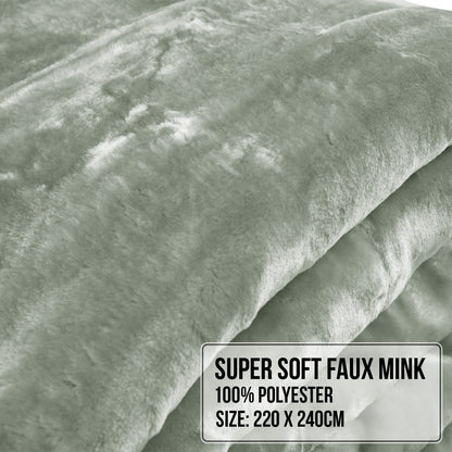 Laura Hill 800-GSM Mink Blanket Queen Size Double-Sided Soft Plush Bed Faux Throw Rug 220 X 240cm Heavy Sage V240-MNKHV-SG