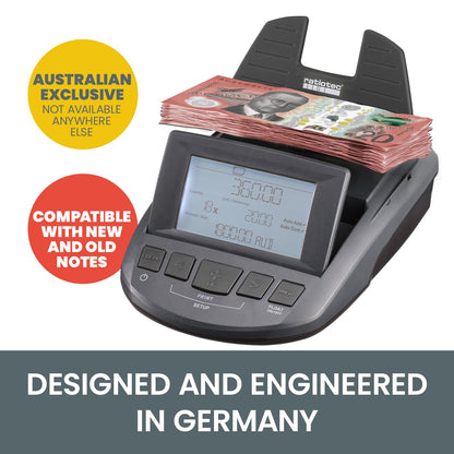 Ratiotec Digital Coin Note Money Counter Currency Scales Australian Notes Portable - Made In Germany V240-MONE-RS1000
