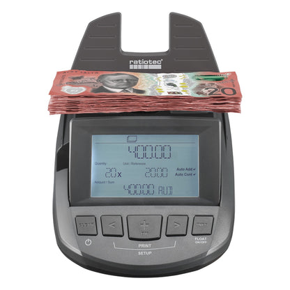 Ratiotec Digital Coin Note Money Counter Currency Scales Australian Notes Portable - Made In Germany V240-MONE-RS1000