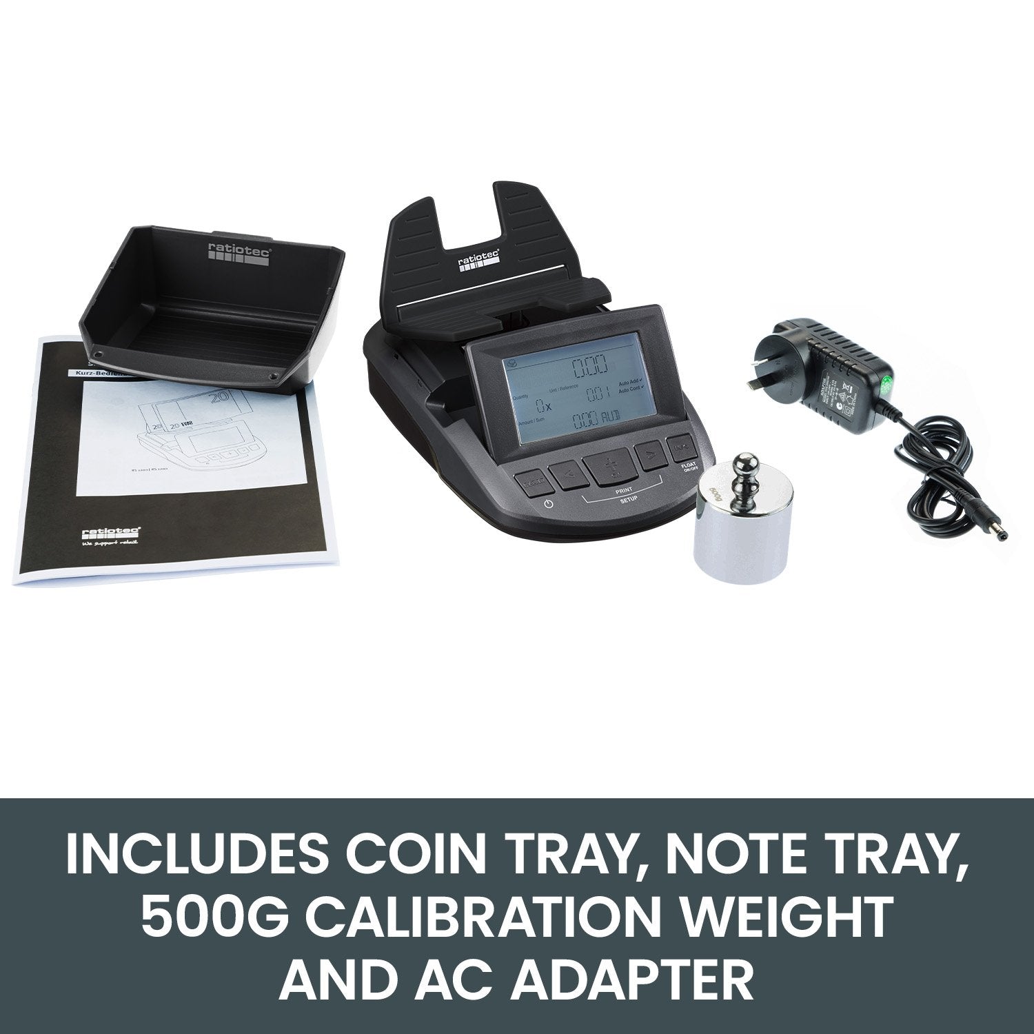 Ratiotec Digital Coin Note Money Counter Currency Scales Australian Notes Portable - Made In Germany V240-MONE-RS1000