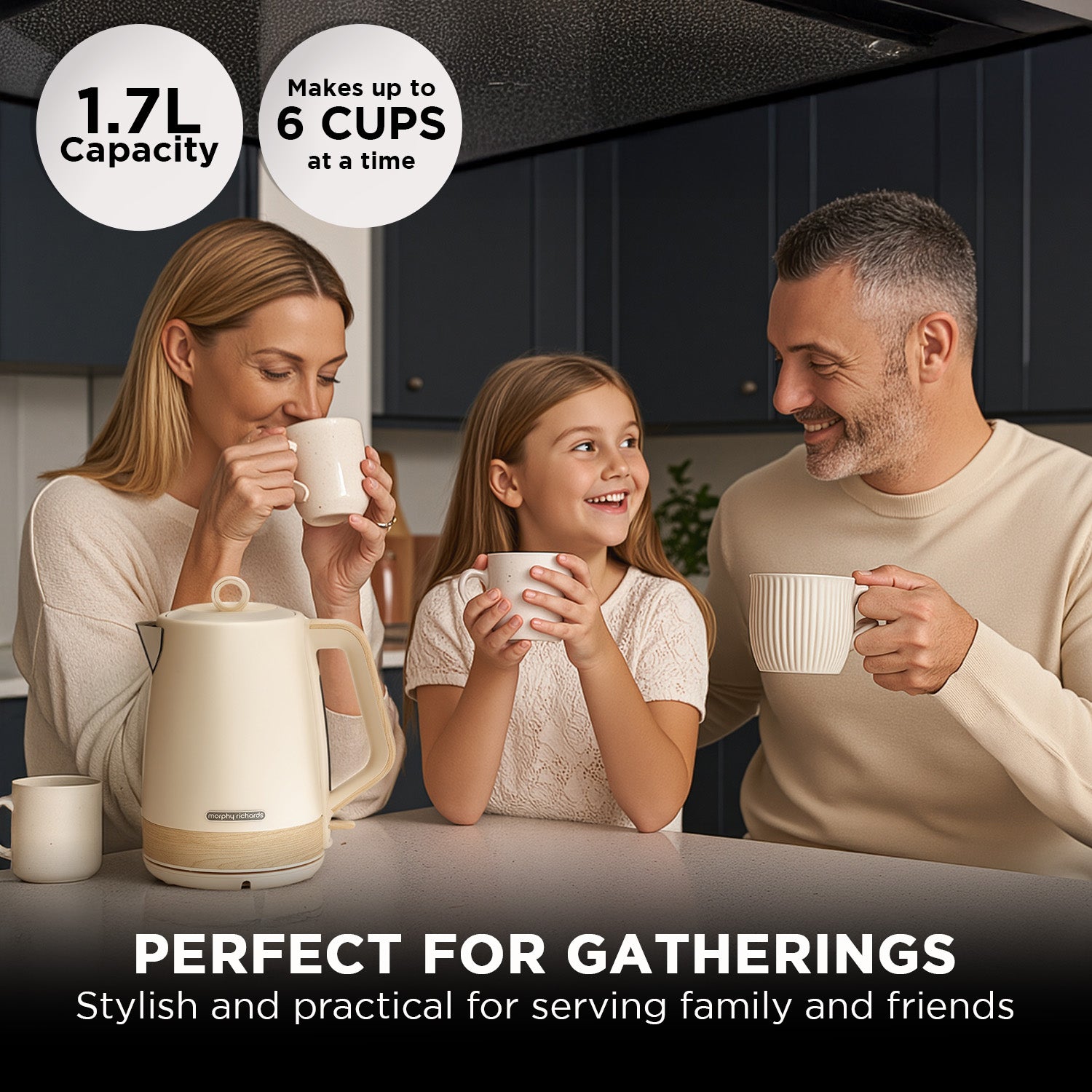 Morphy Richards 1.7L Electric Kettle Essence Scandi Swivel Base Boil-Dry Protection V240-MRESK17TA