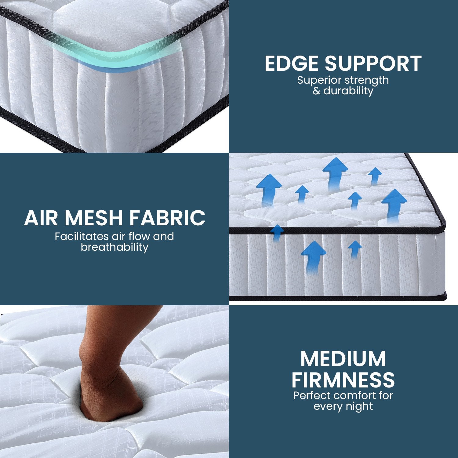 Laura Hill King Single Size Mattress Pocket Spring High Density Foam For Bed V240-MTS-KSG-T21