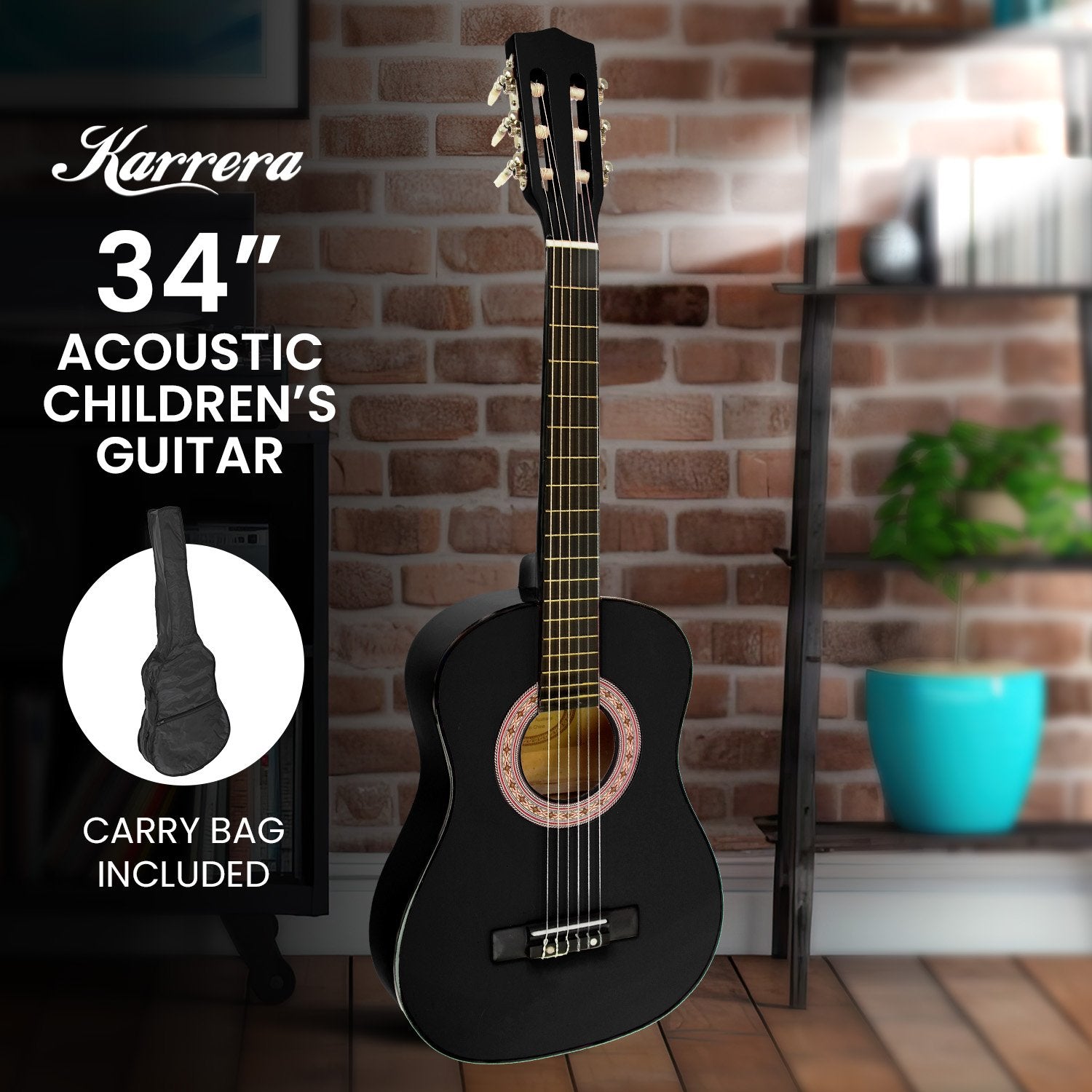 Karrera 34in Acoustic Children Wooden Guitar - Black V240-NC-34-BK