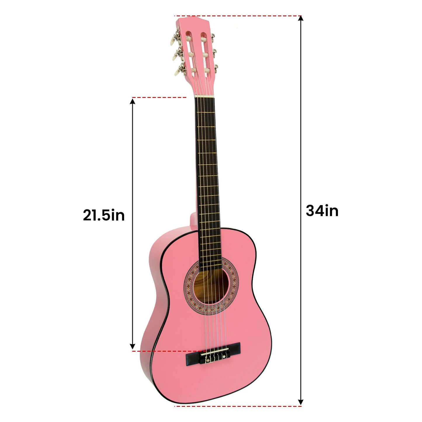 Karrera 34in Acoustic Wooden Childrens Guitar - Pink V240-NC-34-PK