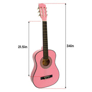 Karrera 34in Acoustic Wooden Childrens Guitar - Pink V240-NC-34-PK