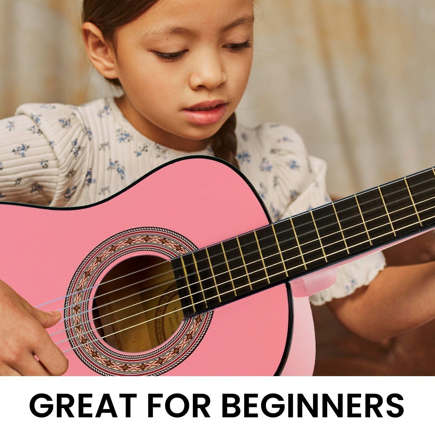 Karrera 34in Acoustic Wooden Childrens Guitar - Pink V240-NC-34-PK