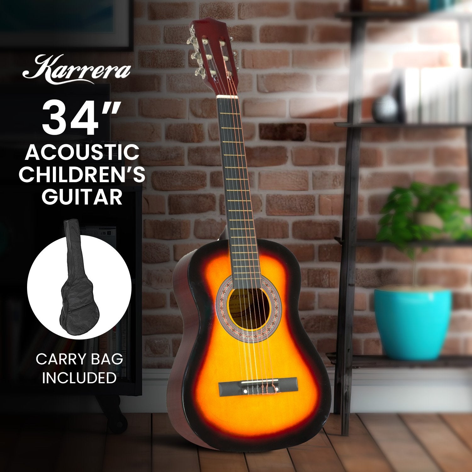 Karrera 34in Acoustic Wooden Childrens Guitar - Sunburst V240-NC-34-SB