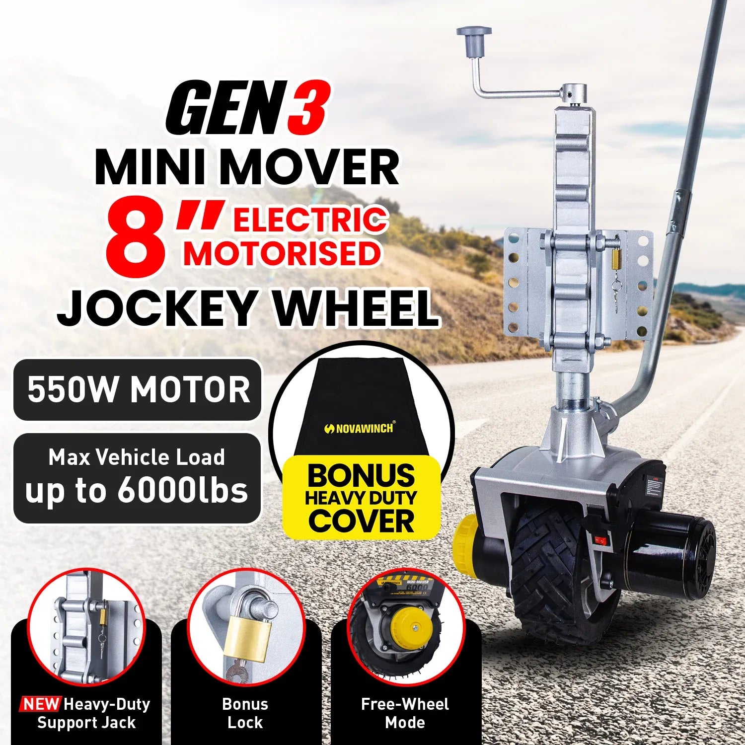 Novawinch Mini Mover 12v 550w Gen3 Electric Motorised Jockey Wheel V240-NT0405-XG3