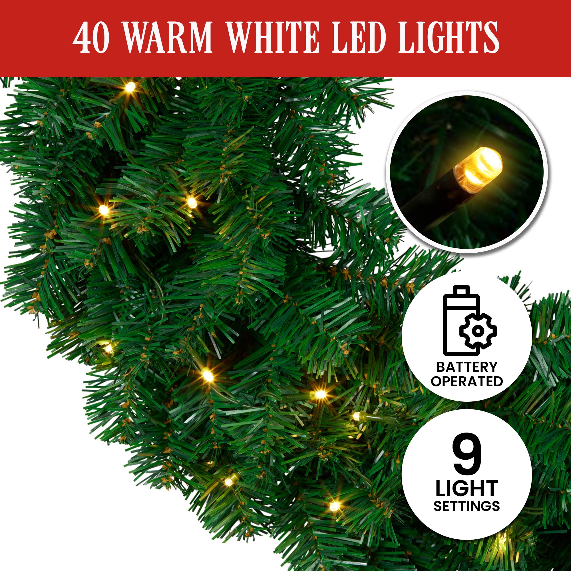 Christabelle 61cm Chadwick Christmas Wreath with LED Lights Front Door Decoration Ornament V240-OPCG61