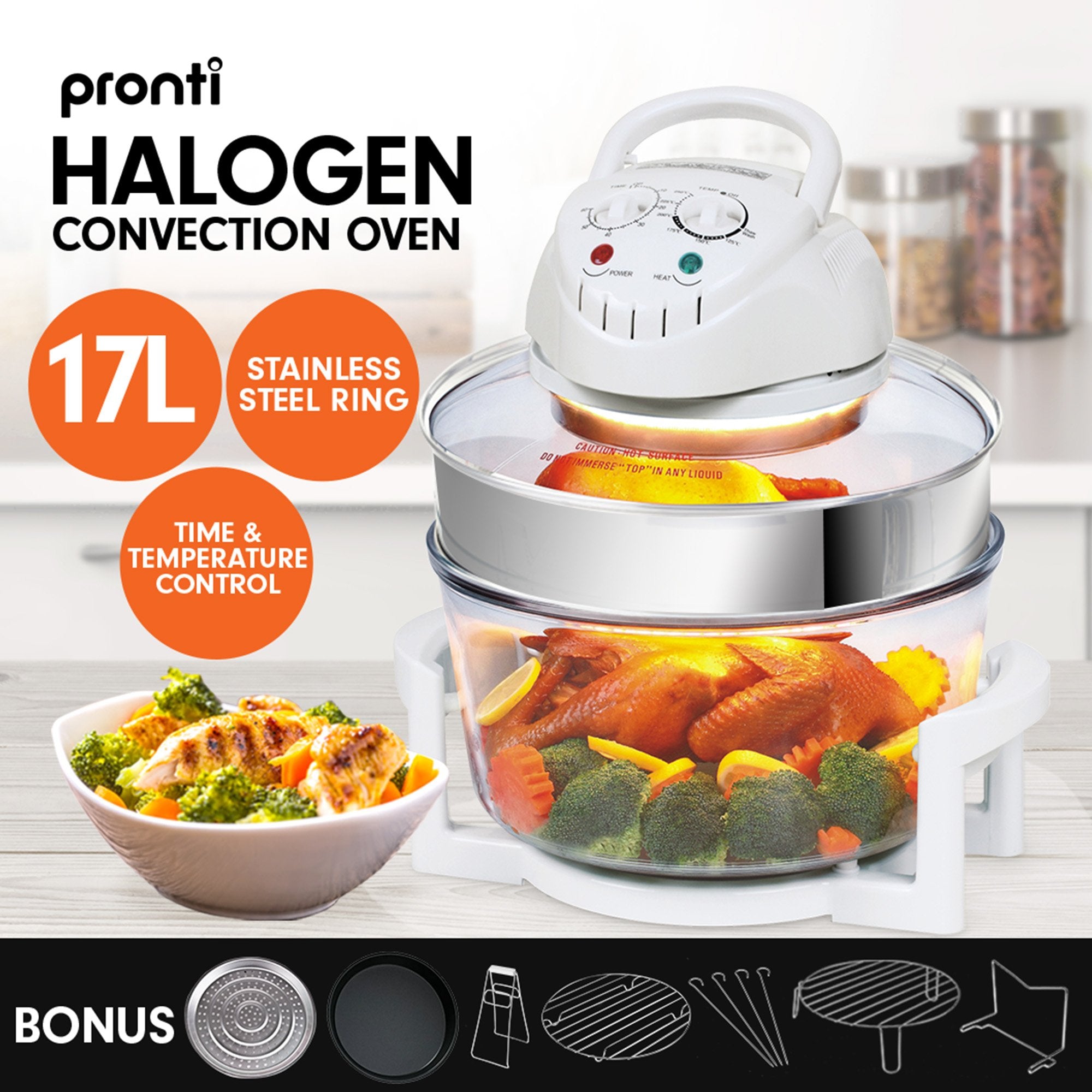 Pronti 17l Digital Turbo Convection Oven Electric Cooker Air Fryer 1400w Cook V240-OVN-17L-A15-WH