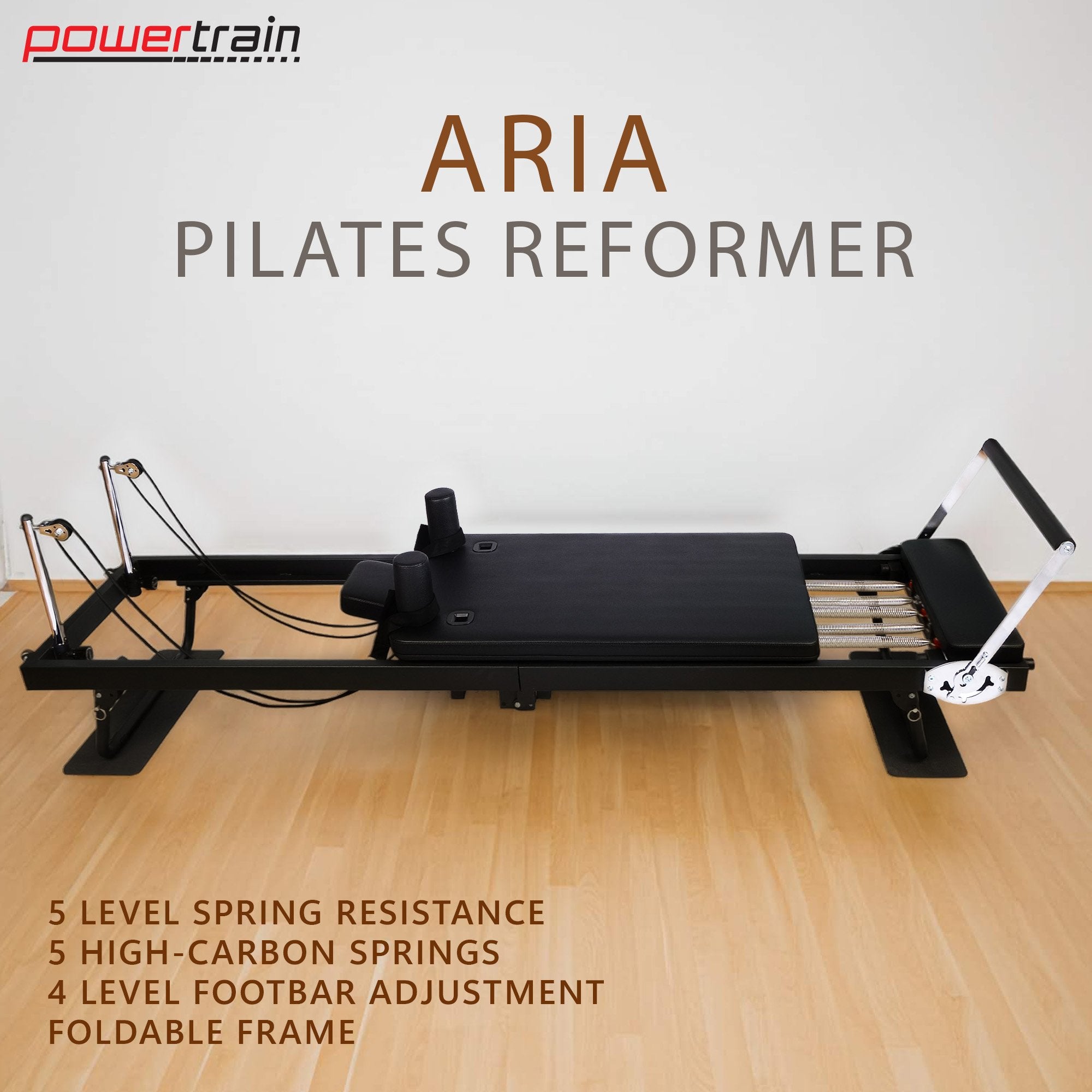 Powertrain Aria Steel Foldable Pilates Board Reformer Multifunctional Core Exercise Set Ab Trainer With V240-PLT-CHY-S03-BK