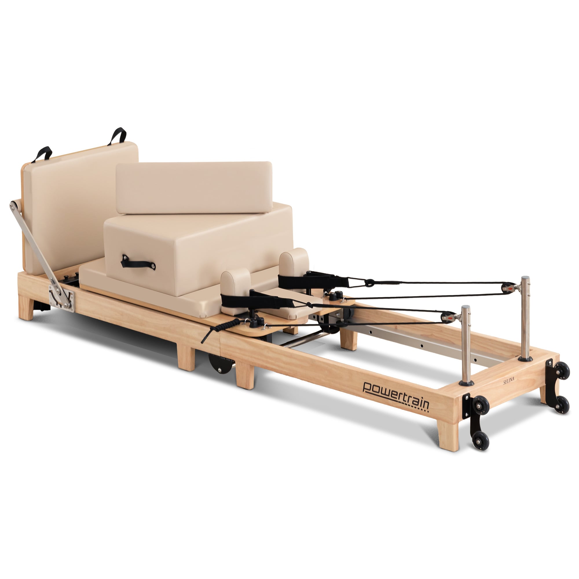 Powertrain Selina Pilates Reformer Machine Wooden Folding Multifunctional Home Gym Equipment with Jumpboard & V240-PLT-JYI-F2W-BE