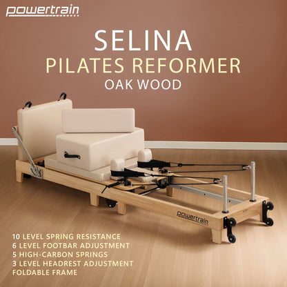 Powertrain Selina Pilates Reformer Machine Wooden Folding Multifunctional Home Gym Equipment with Jumpboard & V240-PLT-JYI-F2W-BE