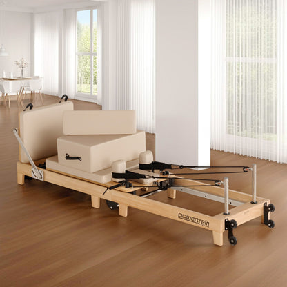 Powertrain Selina Pilates Reformer Machine Wooden Folding Multifunctional Home Gym Equipment with Jumpboard & V240-PLT-JYI-F2W-BE