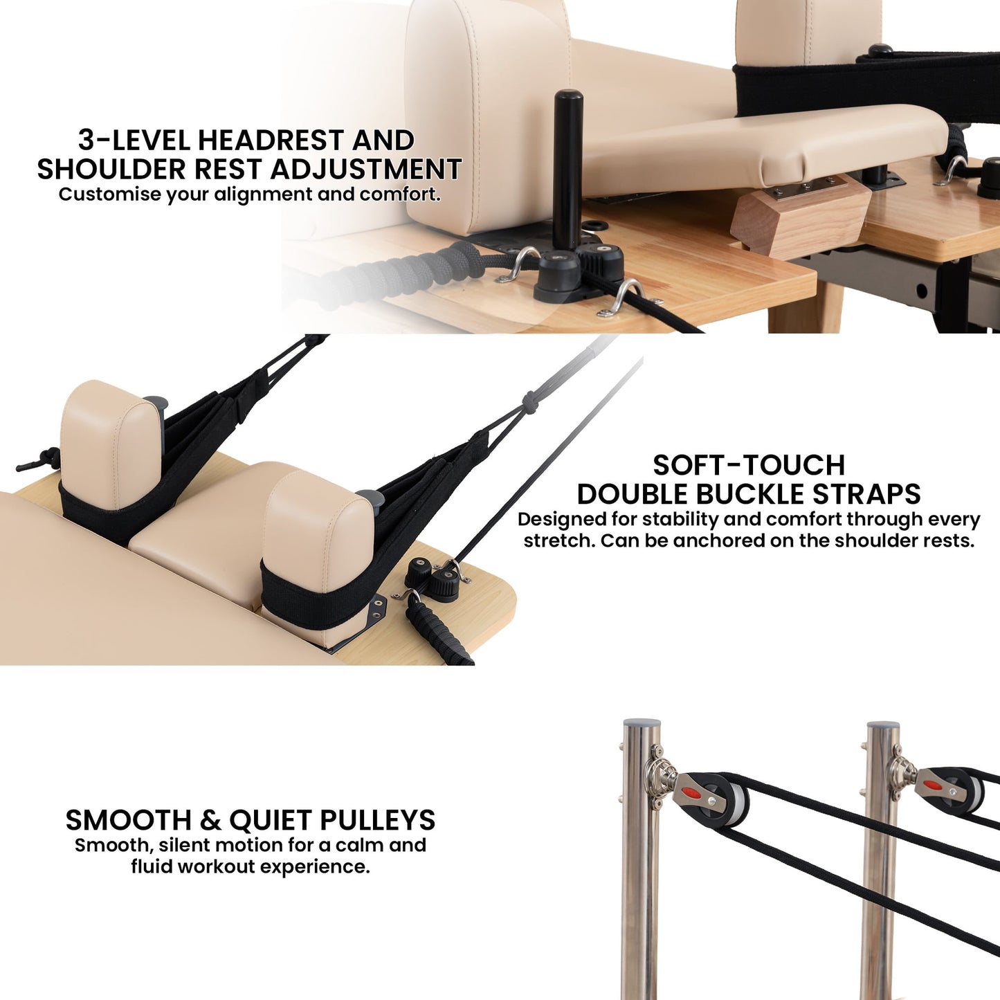 Powertrain Selina Pilates Reformer Machine Wooden Folding Multifunctional Home Gym Equipment with Jumpboard & V240-PLT-JYI-F2W-BE