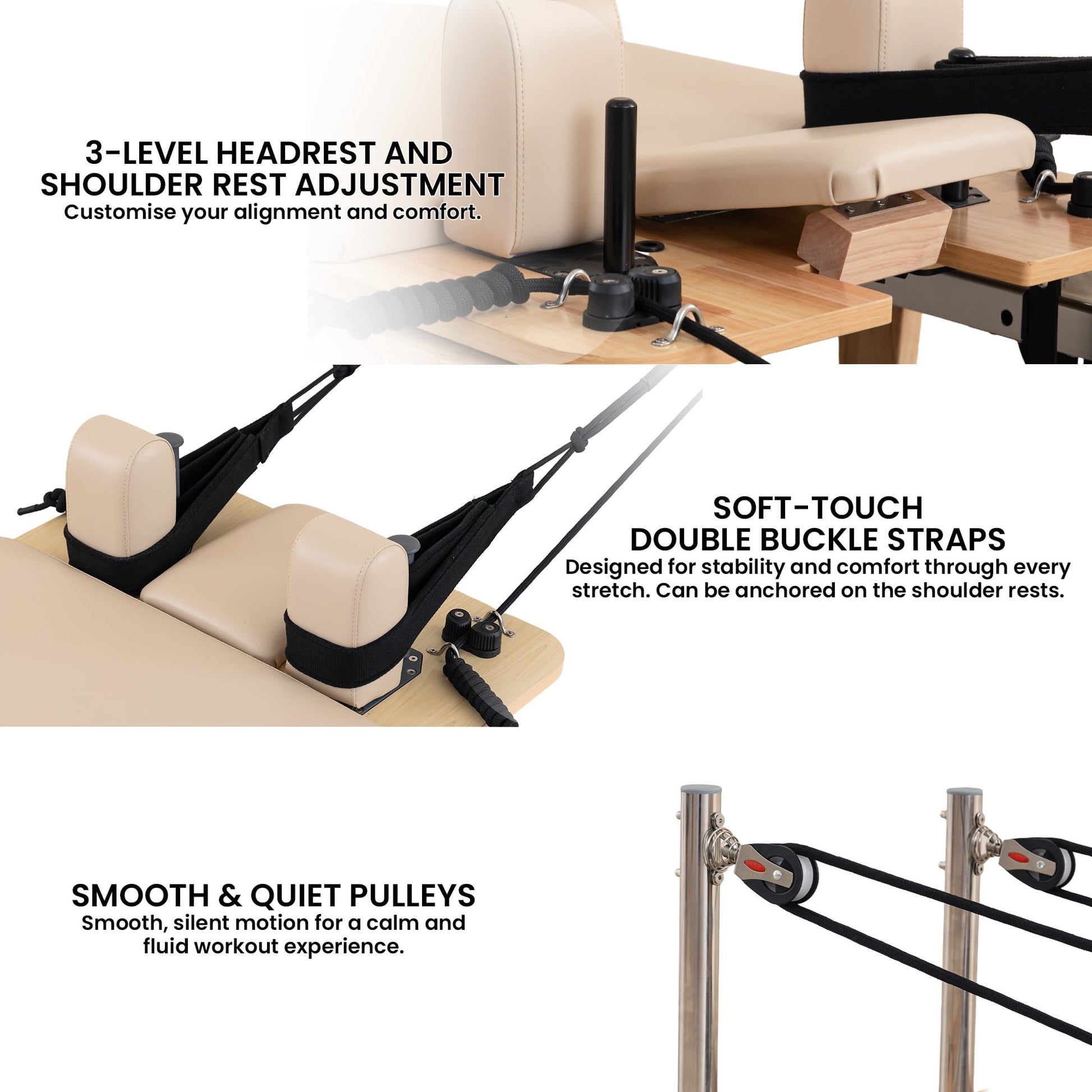 Powertrain Selina Pilates Reformer Machine Wooden Folding Multifunctional Home Gym Equipment with Jumpboard & V240-PLT-JYI-F2W-BE