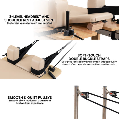 Powertrain Selina Pilates Reformer Machine Wooden Folding Multifunctional Home Gym Equipment with Jumpboard & V240-PLT-JYI-F2W-BE