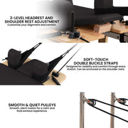 Powertrain Selina Pilates Reformer Machine Wooden Folding Multifunctional Home Gym Equipment with Jumpboard & V240-PLT-JYI-F2W-BK