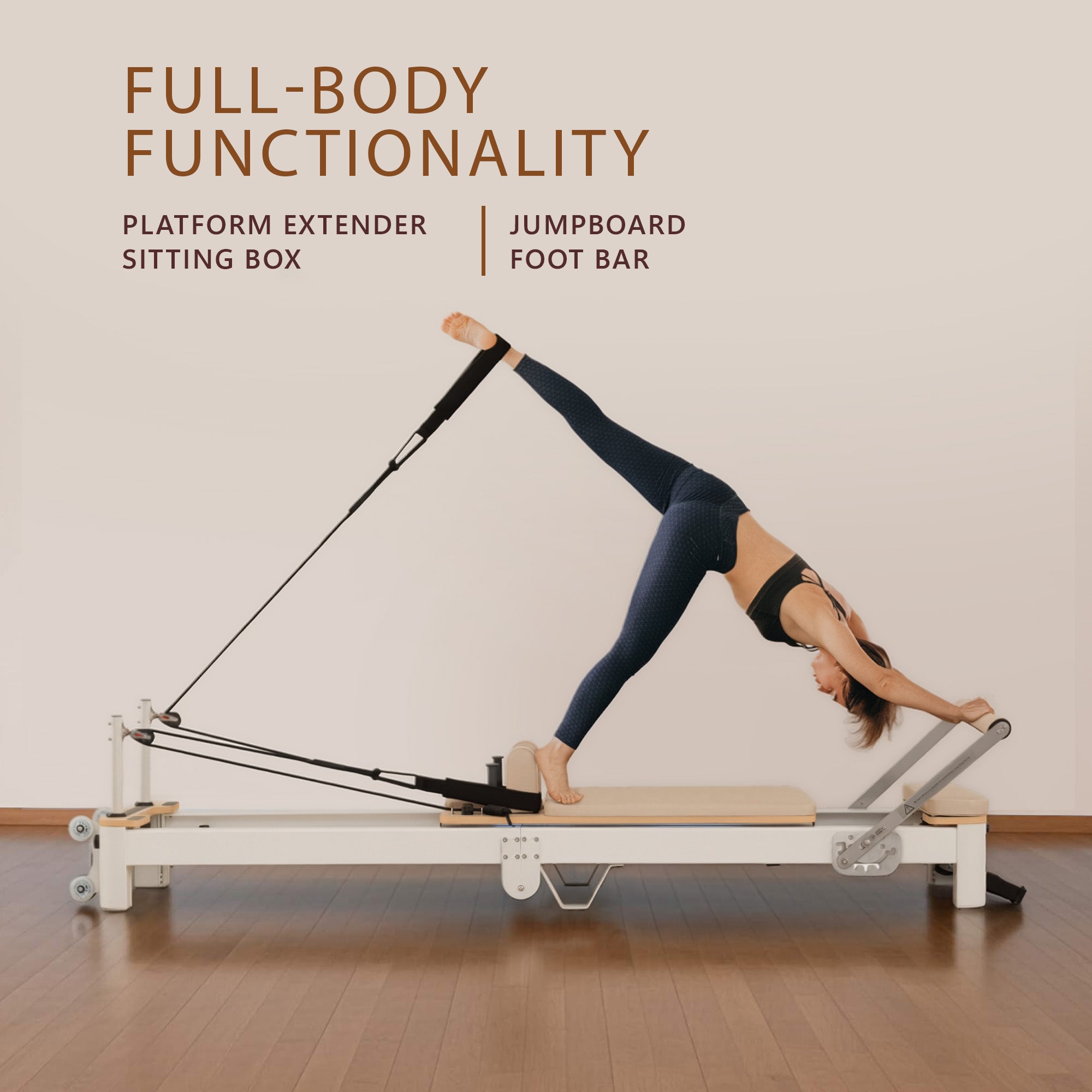 Powertrain Velora Beige Aluminium Foldable Pilates Board Reformer Multifunctional Core Exercise Set Ab V240-PLT-JYI-F5A-BE