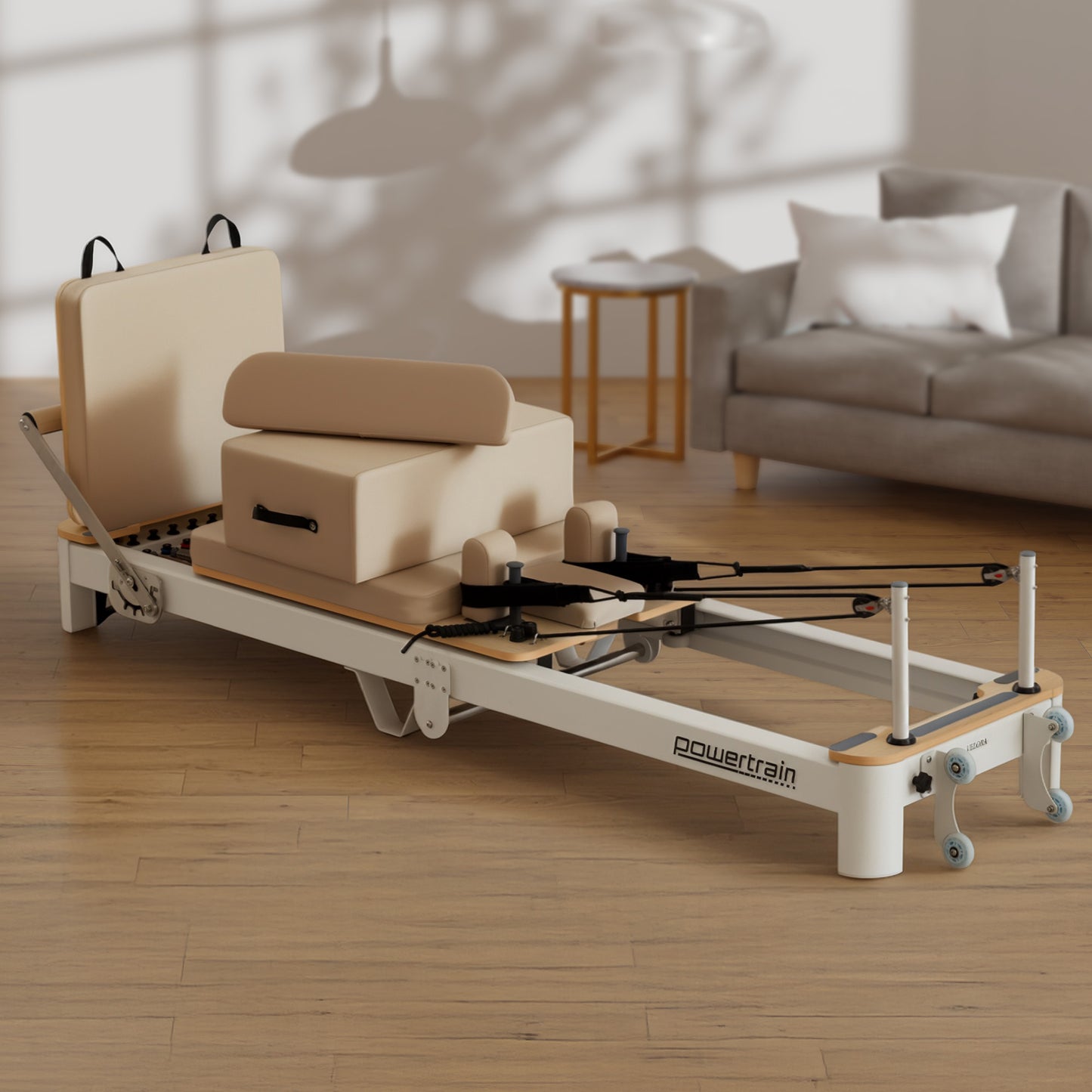 Powertrain Velora Beige Aluminium Foldable Pilates Board Reformer Multifunctional Core Exercise Set Ab V240-PLT-JYI-F5A-BE