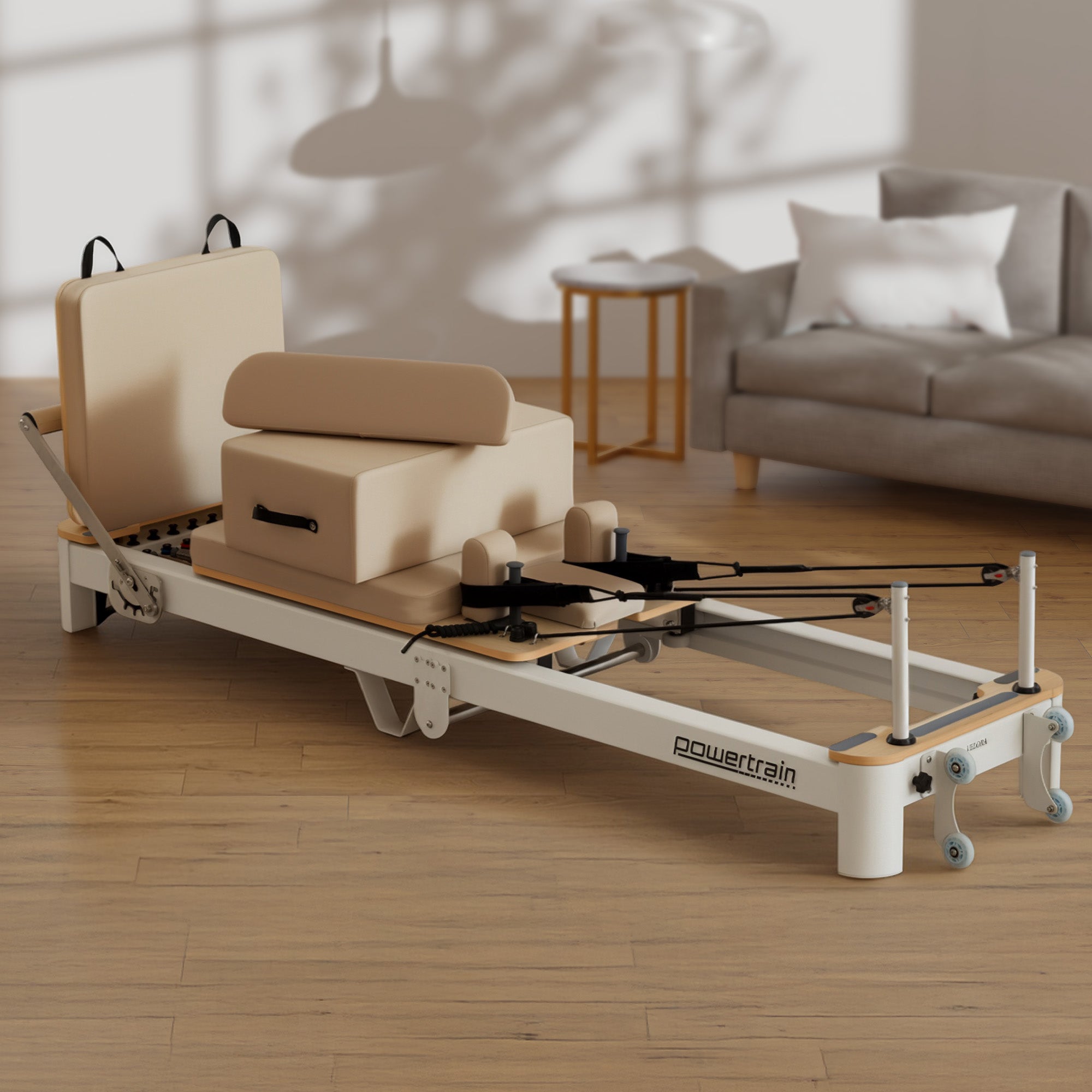 Powertrain Velora Beige Aluminium Foldable Pilates Board Reformer Multifunctional Core Exercise Set Ab V240-PLT-JYI-F5A-BE