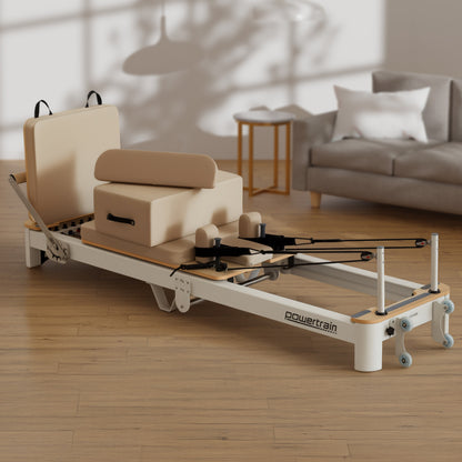 Powertrain Velora Beige Aluminium Foldable Pilates Board Reformer Multifunctional Core Exercise Set Ab V240-PLT-JYI-F5A-BE