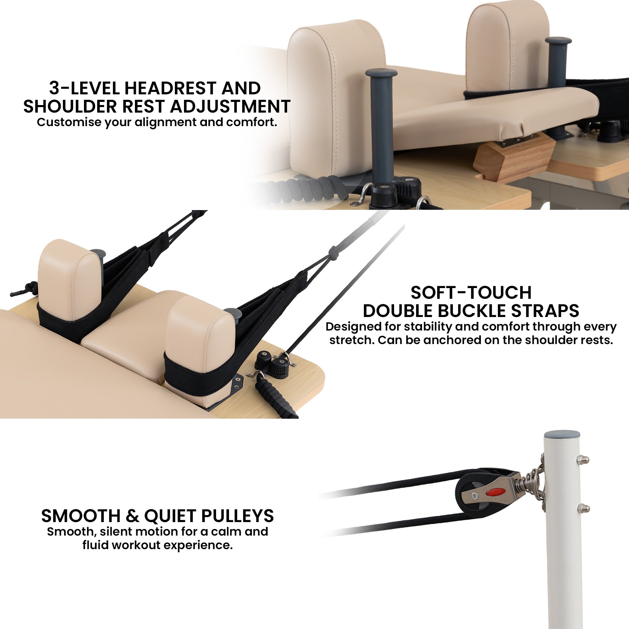Powertrain Velora Beige Aluminium Foldable Pilates Board Reformer Multifunctional Core Exercise Set Ab V240-PLT-JYI-F5A-BE