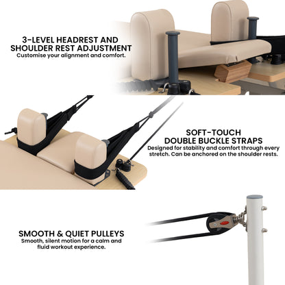 Powertrain Velora Beige Aluminium Foldable Pilates Board Reformer Multifunctional Core Exercise Set Ab V240-PLT-JYI-F5A-BE