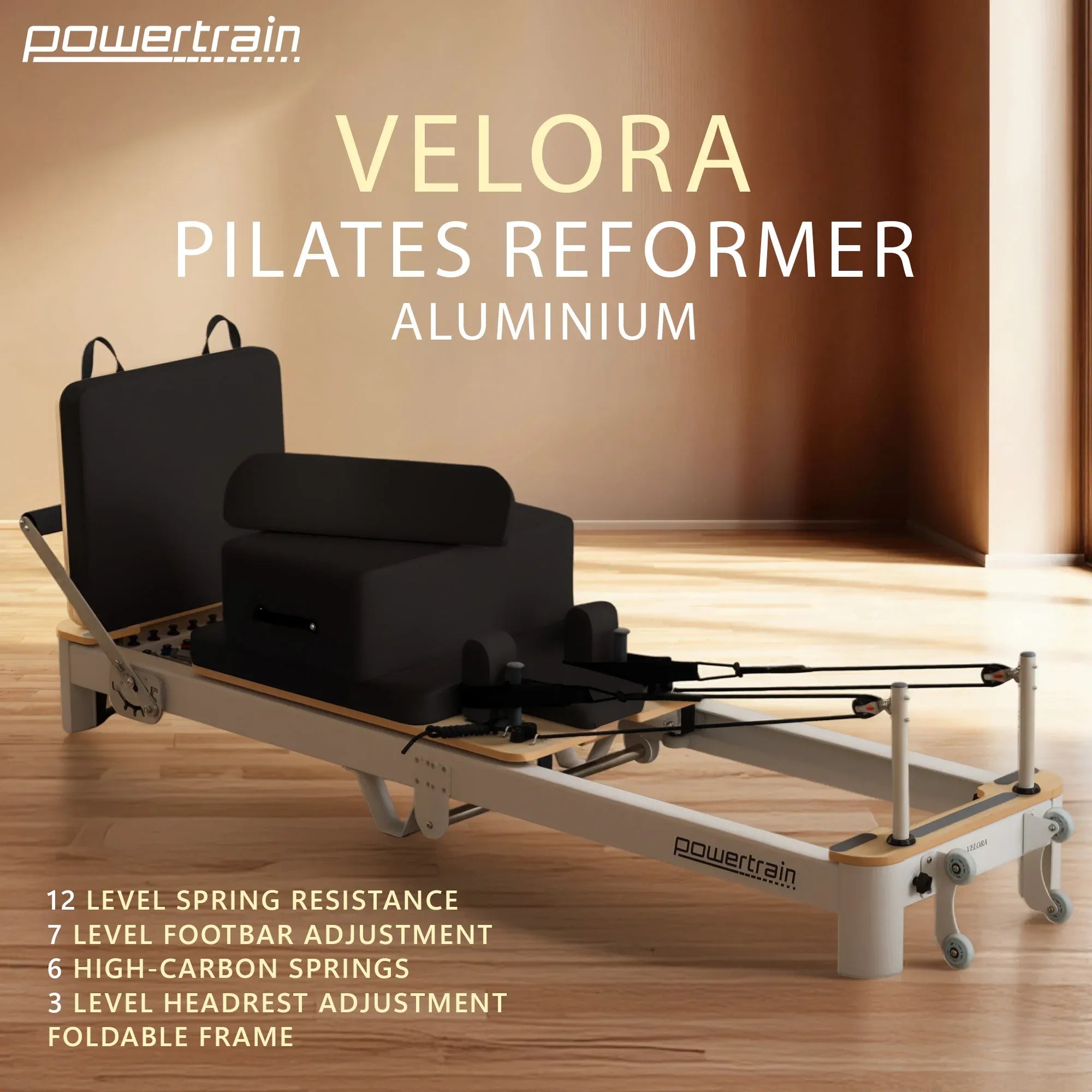 Powertrain Velora Black Aluminium Foldable Pilates Board Reformer Multifunctional Core Exercise Set Ab V240-PLT-JYI-F5A-BK