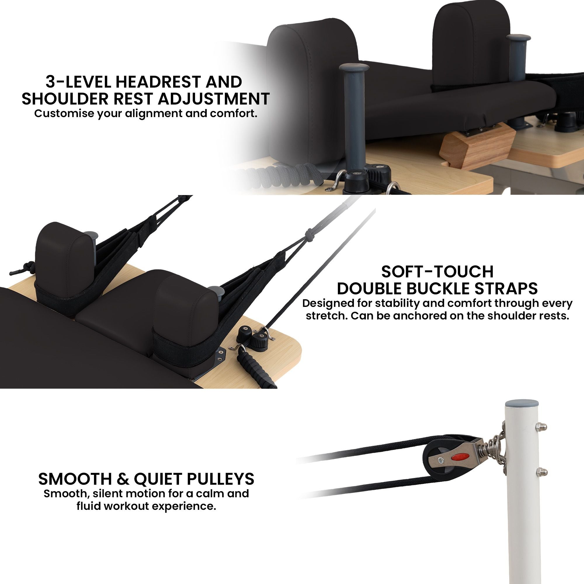 Powertrain Velora Black Aluminium Foldable Pilates Board Reformer Multifunctional Core Exercise Set Ab V240-PLT-JYI-F5A-BK