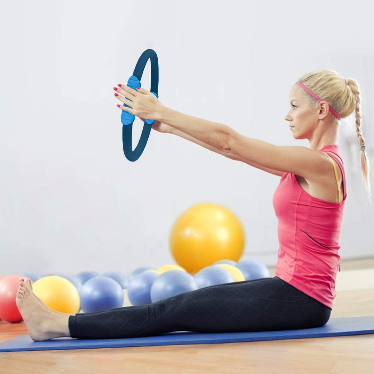 Powertrain Pilates Ring Band Yoga Home Workout Exercise Band Blue V240-PLT-RNG-BU