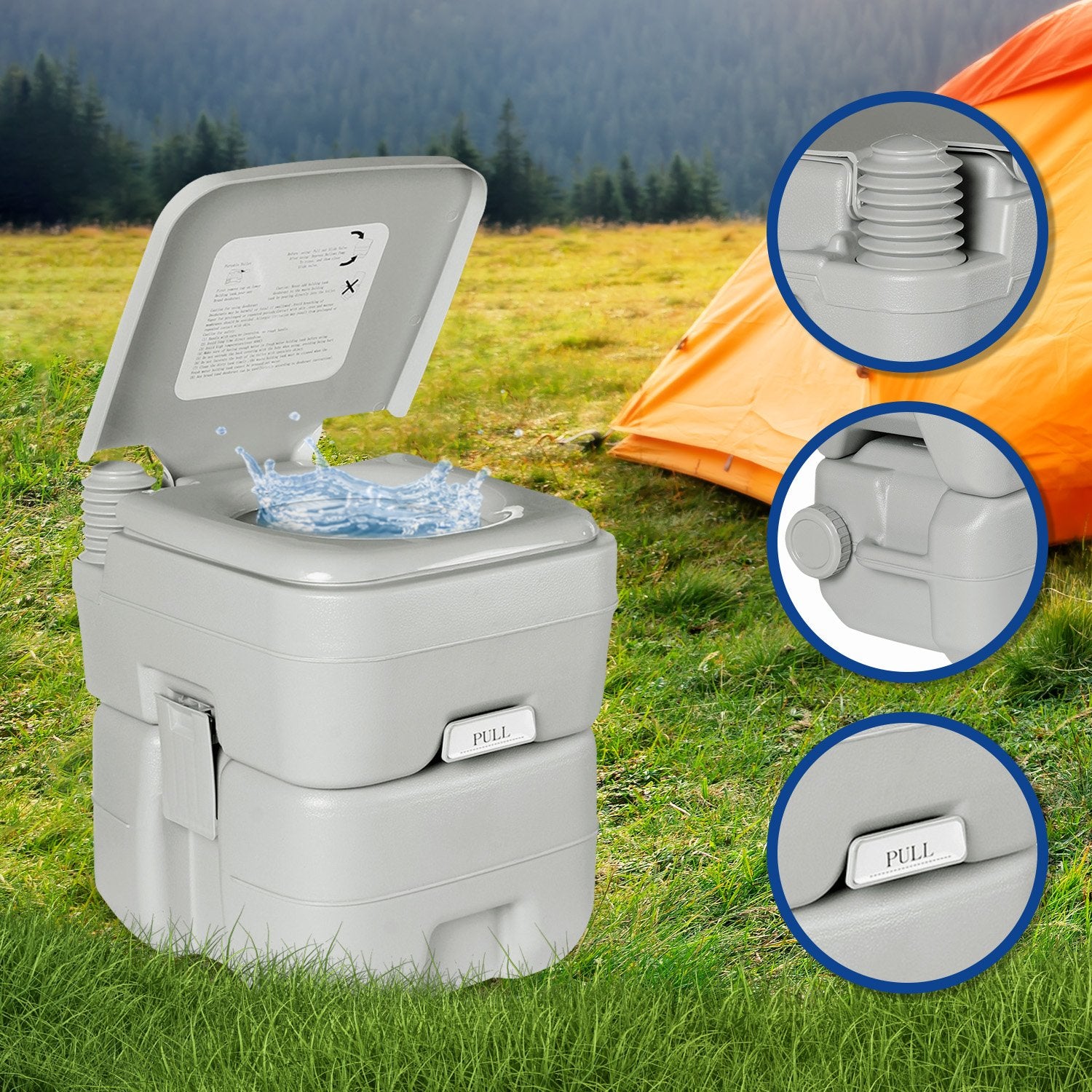 Wallaroo 20l Camping Portable Toilet Press Flush Pump V240-PTL-MAS-20L-001