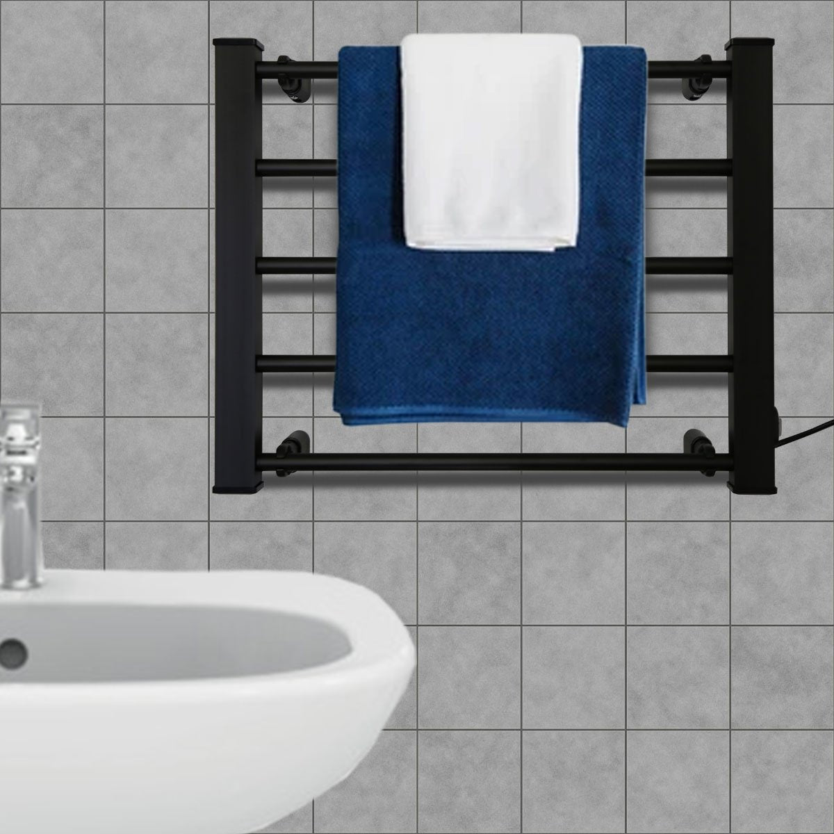Pronti Heated Towel Rack Electric Bathroom Towel Rails Warmer Ev-90 -black V240-PTR-EVA-90-BK