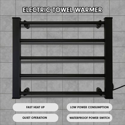 Pronti Heated Towel Rack Electric Bathroom Towel Rails Warmer Ev-90 -black V240-PTR-EVA-90-BK